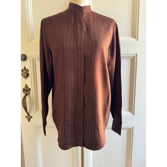 Ralph Lauren Y2K Vintage Silk Nehru collar Button Up Blouse Women's US size Med - Picture 2 of 7